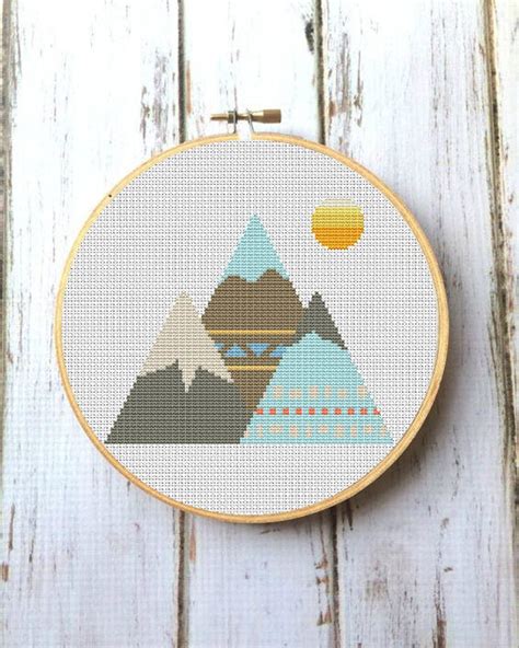 Mountain Cross Stitch Pattern Kids Playroohm Decor Mountain Etsy