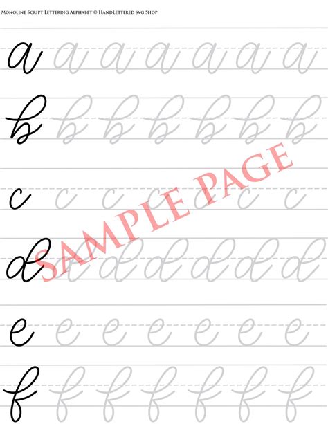 Hand Lettering Practice Worksheets Monoline Lowercase Alphabet 5a4