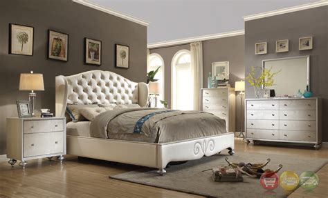 See more ideas about bedroom vanity, glamourous bedroom, design. Glamorous Pearl White Button Tufted Wing Back Bed Faux ...