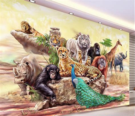 Custom Photo 3d Wallpaper Non Woven Mural The Zoo Animals