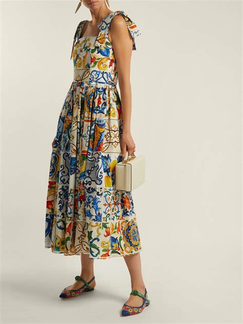 Majolica Print Cotton Poplin Midi Dress Dolce Gabbana MATCHESFASHION COM UK Midi Length