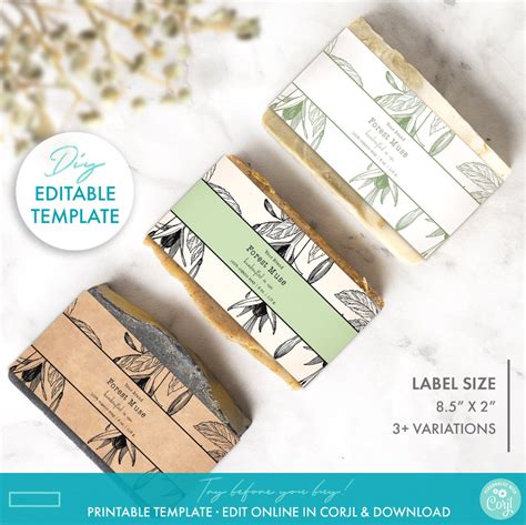 Fully Editable Botanical Bar Soap Label Template Printable Etsy