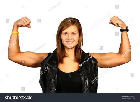 Young Very Strong Woman Muscles Over Stock Photo 48895855 Shutterstock