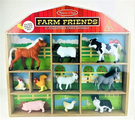 Melissa And Doug Farm Friends 10 Animal Figurine W Wood Barn Display