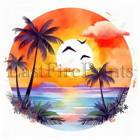 20 Png Watercolor Tropical Sunset Clipart Beach Sunset Etsy