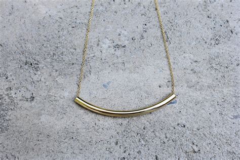 Curved Gold Bar Necklace 16k Gold Minimal Necklace Etsy