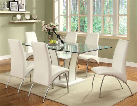 Furniture Of America Glenview White Glass Top Dining Table Dining Room Table Set Contemporary