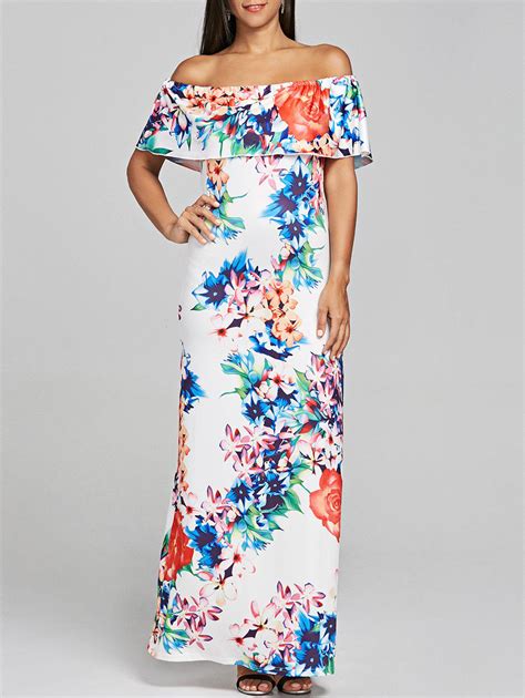 Off Shoulder Ruffle Floral Maxi Dress Off Rosegal