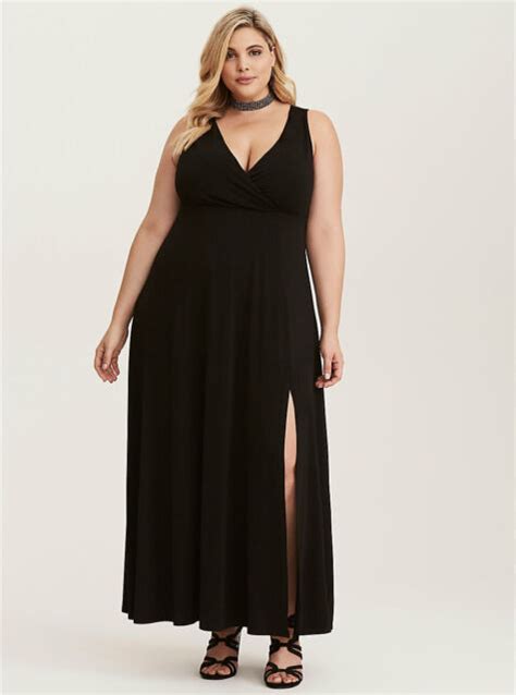 Torrid Special Occasion Black Surplice Maxi Gown Dress Leg Slit Black