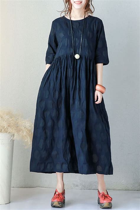 blue plus size casual cotton linen dresses for women q9043 fantasylinen