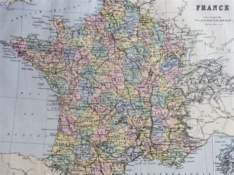 1890 France Original Antique Map 11 X 14 Inches Johnston Atlas Home