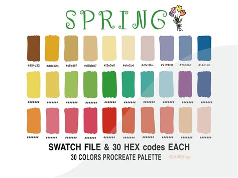 Spring Color Palette Color Palette Seasons Ipad Procreate Etsy