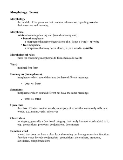 Functions of free morphemes and bound morphemes. Morphology: Terms