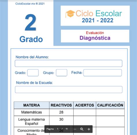 🥇 Examen Diagnóstico Segundo 2 Grado Pdf 2021 2022