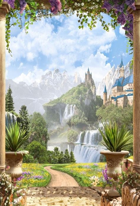 Greendecor Polyster 5x7ft Dreamy Garden Backdrop Mountain Waterfall