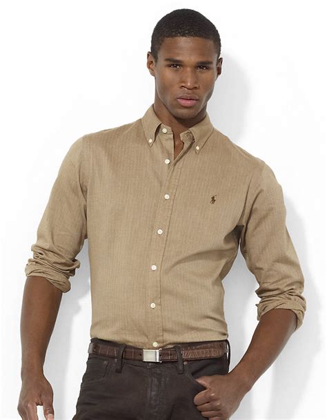 Lyst Polo Ralph Lauren Classicfit Herringbone Shirt In Brown For Men