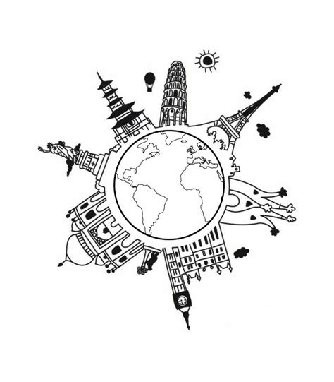 Download Around The World Travel Famous Landmark Doodle Art Drawing