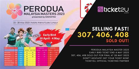 Ticket Selling Fast Perodua Malaysia Masters 2023 Presented By Daihat