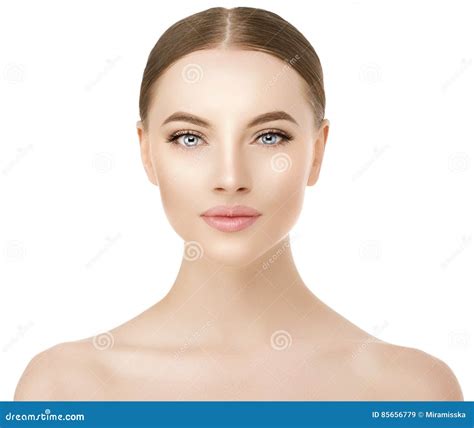 Beautiful Woman Face Close Up Studio On White Beauty Spa Model Stock