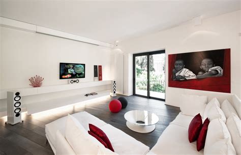 Red White Modern Minimalist Living Roominterior Design