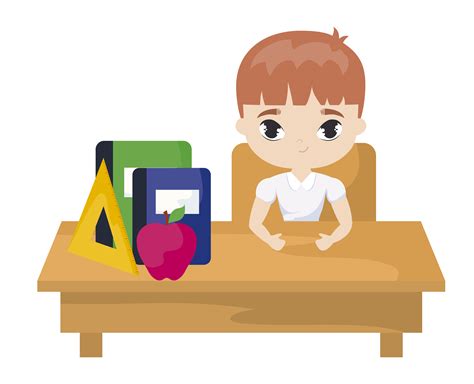Student Boy Sitting In School Desk With Supplies Education 652323