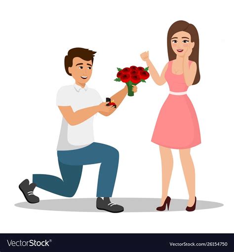 vector illustration of man proposes a woman to marry him and gives an engagement ring and