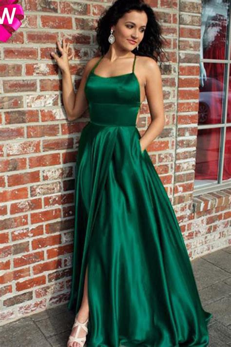 Emerald Green Spaghetti Strap Split Prom Dress Sexy Long Evening Dress