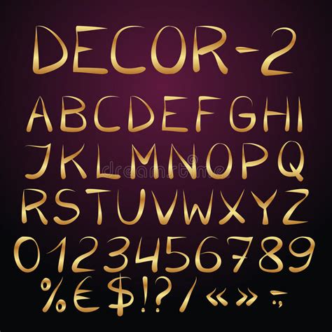 Vintage Golden English Font With Numbers And Symbols Vector Set Stock