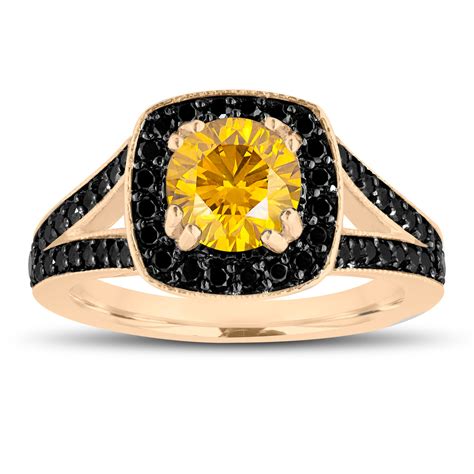 Fancy Yellow Diamond Engagement Ring 14k Yellow Gold 156 Carat Halo