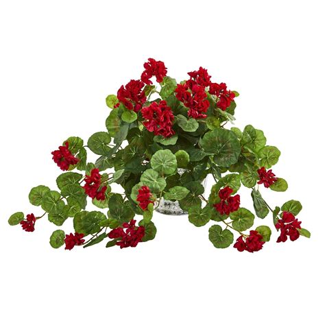 Geranium Artificial Plant In Vintage Hanging Planter Nearly Natural