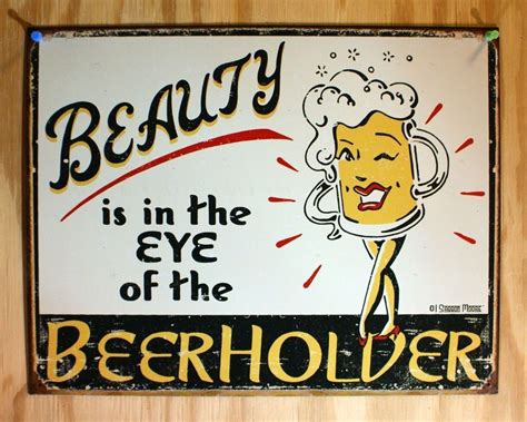 Bar Humor Tin Metal Sign Beauty Is In The Eye Of The Beerholder Funny Mug Beer Signs Vintage