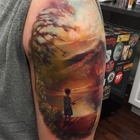 The core black ink part of the man in this fishing tattoo is an excellent image. Top 60 Fish Hook Tattoo - Fishing Tattoos Ideas (2018)