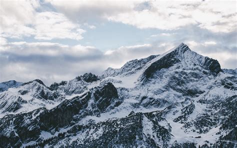 Download Wallpaper 3840x2400 Mountains Peak Snow Snowy Sky Clouds