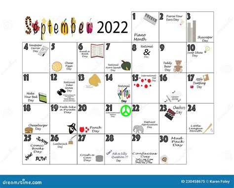 September 2022 Quirky Holidays And Unusual Celebrations Stock