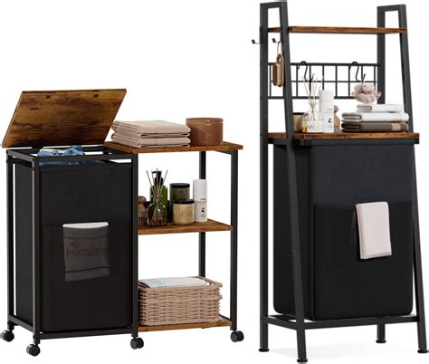 Amazon Furnulem Laundry Cart With Wooden Side Shelf And Laundry