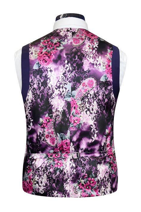 Symphonic Purple Waistcoat With Purple Floral Back Lining With Pink And