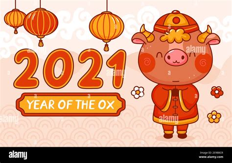Chinese New Year 2021 Year Of The Ox Vector Kawaii Cartoon Line