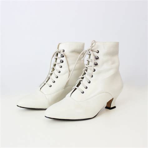 Vintage Cream Leather Lace Up Boots White Edwardian Style