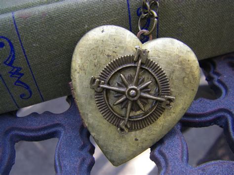 Vintage Heart Compass Locket Follow Your Heart Locket Rustic Etsy