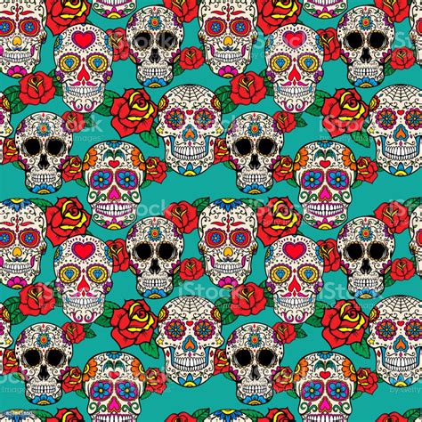 Seamless Pattern With Sugar Skulls And Roses Dead Day Dia De Los
