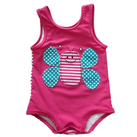 Cute Baby Girl Swimwear One Piece Pink Stripedbee Design For Kids