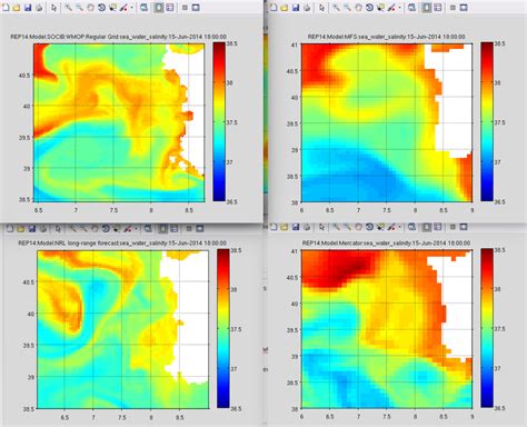 Comparison Of Surface Salinity Snapshots From Four Different Models