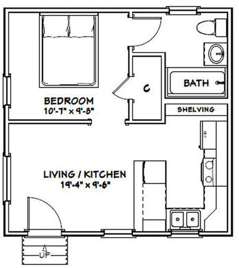 20x20 Tiny House 1 Bedroom 1 Bath 400 Sq Ft Pdf Floor Etsy Canada