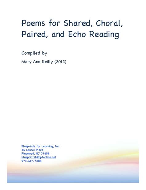 Poems For Shared Choral Paired And Echo Reading
