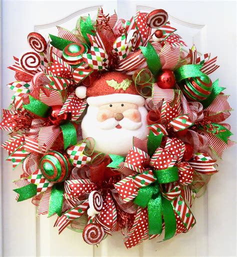 Christmas Wreaths For Front Door Santa Claus Wreath Deco Etsy Deco
