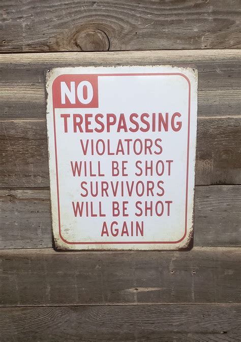 No Trespassing Metal Sign Vintage Looking Funny Warning Sign Etsy