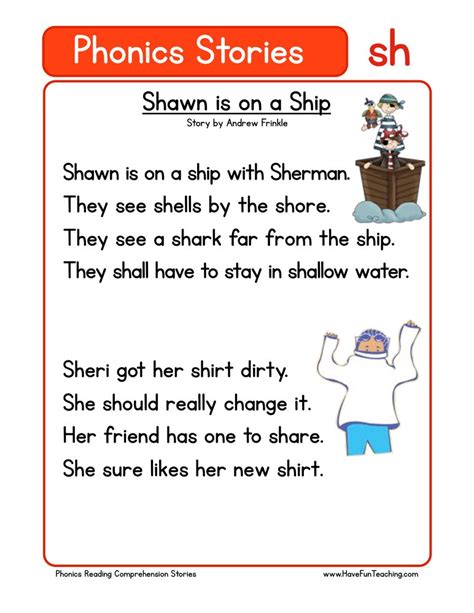 How does a 5 year old child learn to read and even write and spell? Phonics Words Stories SH Reading Comprehension Worksheet
