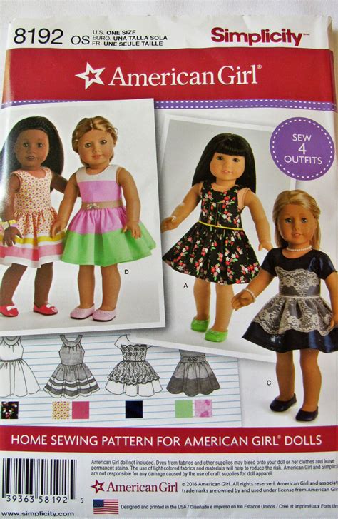 Simplicity 8192 American Girl Doll Clothing Sewing Pattern Makes 4