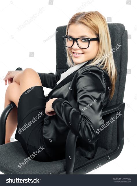 Attractive Business Woman Sitting Office Chair Stock Photo 129974699
