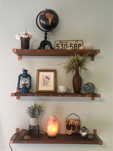 Floating Shelves Copper Painted Ikea Ekby Brackets And Stained Stair